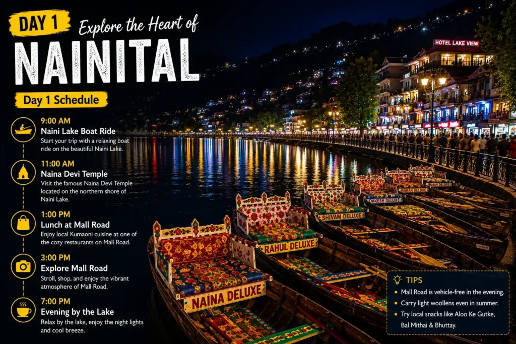 Colorful boats at Naini Lake, day 1 of Nainital trip plan
